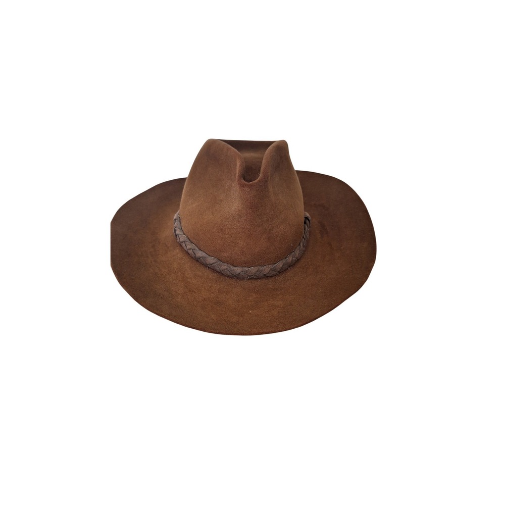 Stetson Brown Felt Western Cowboy Hat Braided‎ Leather Band Pinched Crown Unisex
